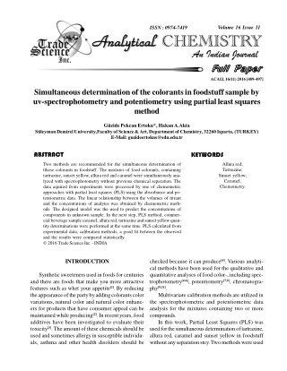 Simultaneous determination of the colorantsin foodstuff sample by uv-spectrophotometry and potentiometry using partial l