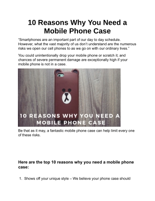 10 Reasons Why You Need a Mobile Phone Case