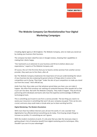 The Website Company Can Revolutionalise Your Digital Marketing Campaigns