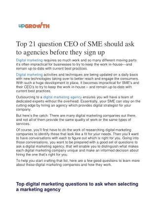 Top 21 question CEO of SME should ask to agencies before they sign up