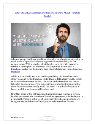 What Should A Franchisor And Franchisee Know About Franchise Resale