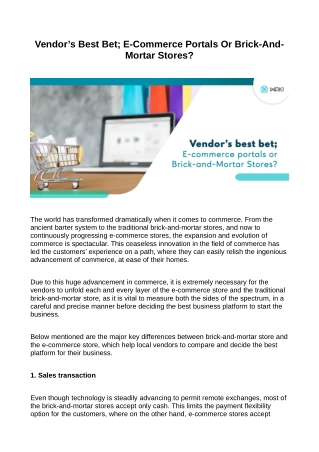 Vendor’s Best Bet; E-Commerce Portals Or Brick-And-Mortar Stores?