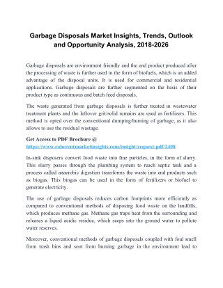 Garbage Disposals Market Insights, Trends, Outlook and Opportunity Analysis, 2018-2026