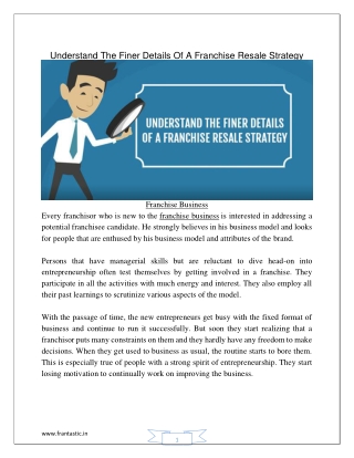 Understand The Finer Details Of A Franchise Resale Strategy