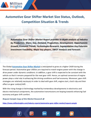 Automotive Gear Shifter Market Size Status, Outlook, Competition Situation & Trends