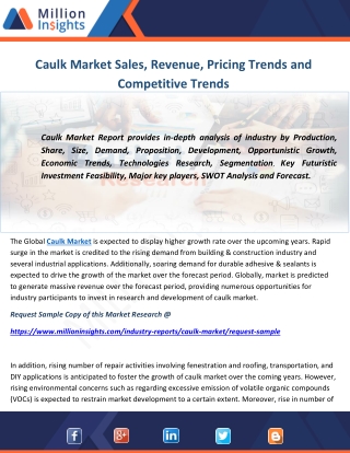 Caulk Market Sales, Revenue, Pricing Trends and Competitive Trends