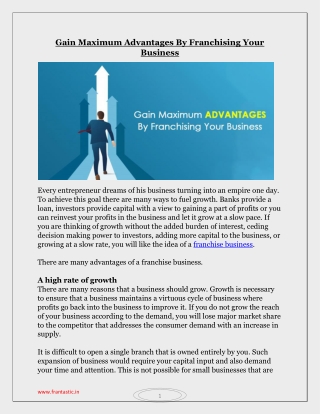 Gain Maximum Advantages By Franchising Your Business