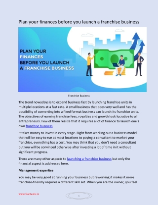 Plan your finances before you launch a franchise business