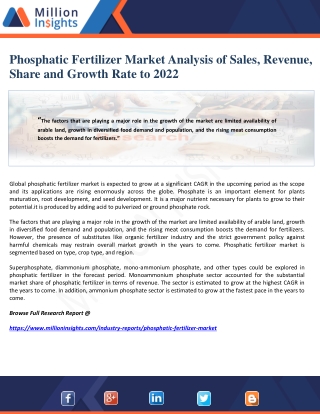 Phosphatic Fertilizer Market Analysis of Sales, Revenue, Share and Growth Rate to 2022