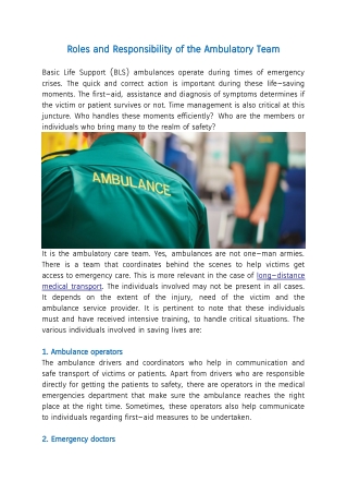Roles and Responsibility of the Ambulatory Team