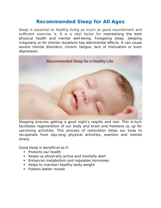 Recommended Sleep for All Ages | Vikram ENT Hospital