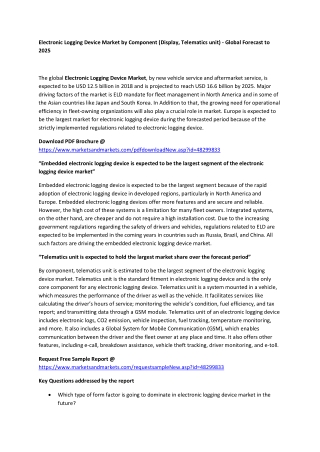 Electronic Logging Device Market by Component (Display, Telematics unit) - Global Forecast to 2025