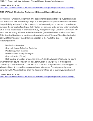 MKT 571 Week 4 Individual Assignment Price and Channel Strategy//tutorfortune.com