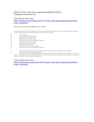 MTH 215 Week 1 Individual Assignment MyMathLab® Week 1 Checkpoint//tutorfortune.com