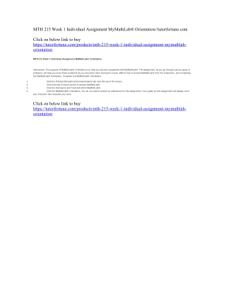 MTH 215 Week 1 Individual Assignment MyMathLab® Orientation//tutorfortune.com