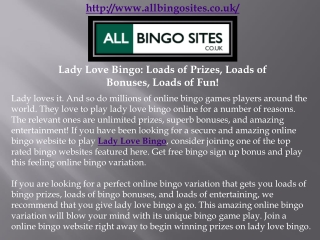 Lady Love Bingo: Loads of Prizes, Loads of Bonuses, Loads of Fun!