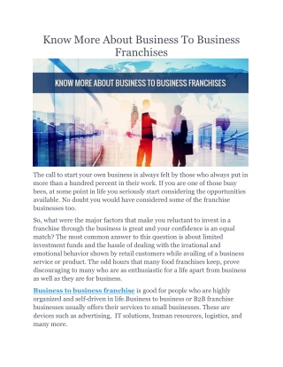 Know More About Business To Business Franchises