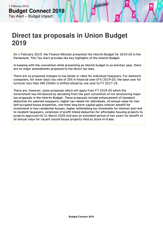 Summary of Direct Tax Proposals in Union Budget 2019 by EY India