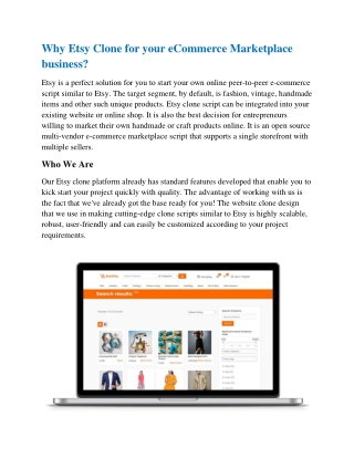 Why Etsy Clone for your eCommerce Marketplace business