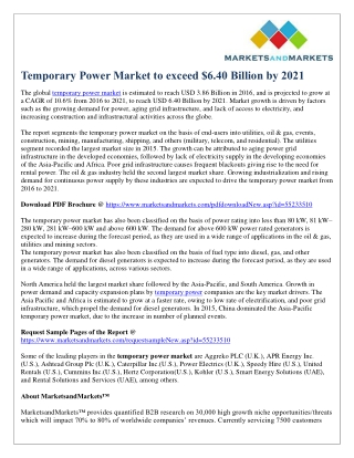 Temporary Power Market to exceed $6.40 Billion by 2021