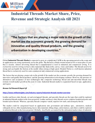 Industrial Threads Market Share, Price, Revenue and Strategic Analysis till 2021