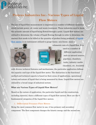 Proteus Industries Inc.- Various Types of Liquid Flow Meters