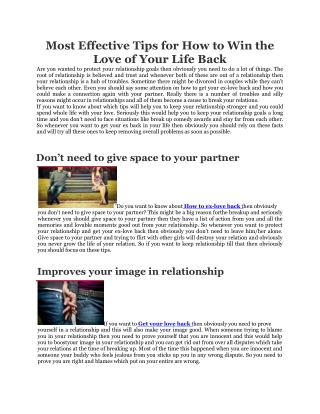 Most Effective Tips for How to Win the Love of Your Life Back