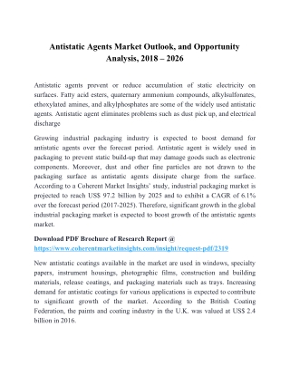 Antistatic Agents Market Outlook, and Opportunity Analysis, 2018 – 2026