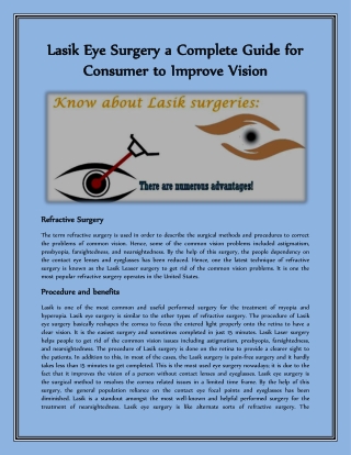 Lasik Eye Surgery a Complete Guide for Consumer to Improve Vision