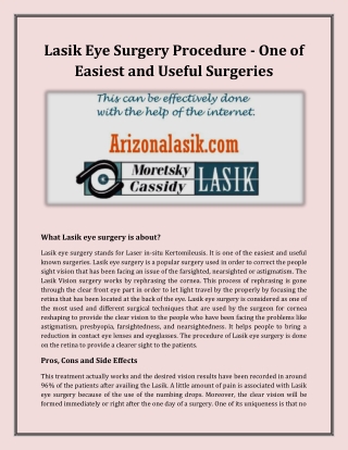 Lasik Eye Surgery Procedure - One of Easiest and Useful Surgeries