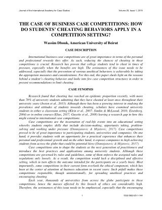 THE CASE OF BUSINESS CASE COMPETITIONS: HOW DO STUDENTS’ CHEATING BEHAVIORS APPLY IN A COMPETITION SETTING?