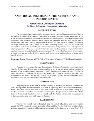 AN ETHICAL DILEMMA IN THE AUDIT OF AMG, INCORPORATED