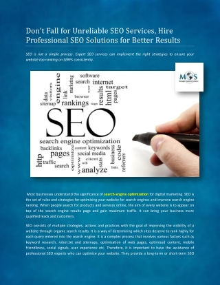 Don’t Fall for Unreliable SEO Services, Hire Professional SEO Solutionsfor Better Results