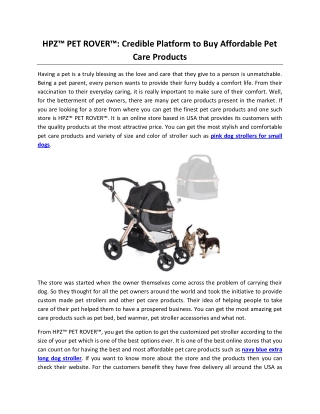 HPZ™ PET ROVER™: Credible Platform to Buy Affordable Pet Care Products