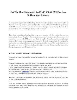 Get the Robust VB.6.0 SMS Service to Sharpen Your Business