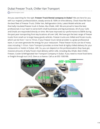 Chiller Van Freezer Truck Rental Dubai UAE