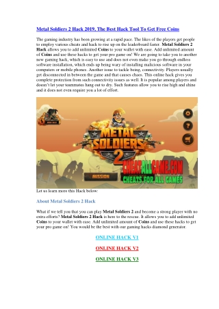 Metal Soldiers 2 Hack 2019, The Best Hack Tool To Get Free Coins