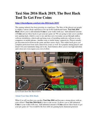 Taxi Sim 2016 Hack 2019, The Best Hack Tool To Get Free Coins