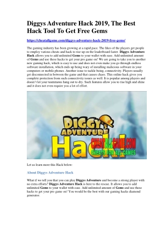 Diggys Adventure Hack 2019, The Best Hack Tool To Get Free Gems