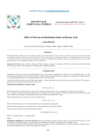 Effect of Solvent on Distribution Study of Benzoic Acid