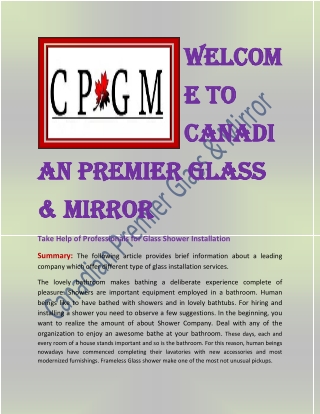 Glass Shower Installation Company Toronto, Glass Shower Enclosures Toronto - www.cpgmvaughan.com