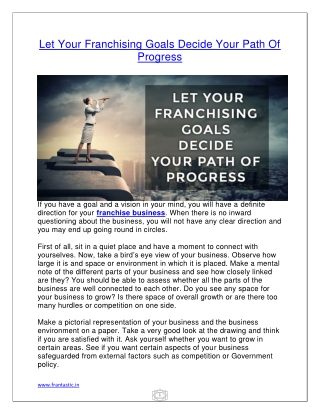 Let Your Franchising Goals Decide Your Path Of Progress