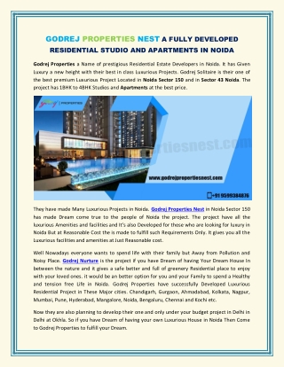 Godrej Properties Nest a fully Developed Residential Studio and Apartments in Noida