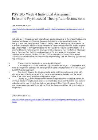 PSY 205 Week 4 Individual Assignment Erikson’s Psychosocial Theory//tutorfortune.com