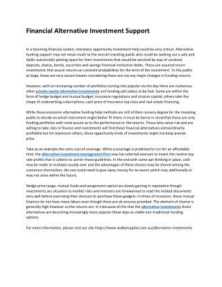 Financial Alternative Investment Support