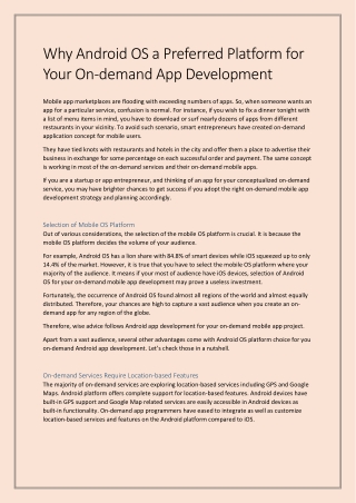 Why Android OS a Preferred Platform for Your On-demand App Development