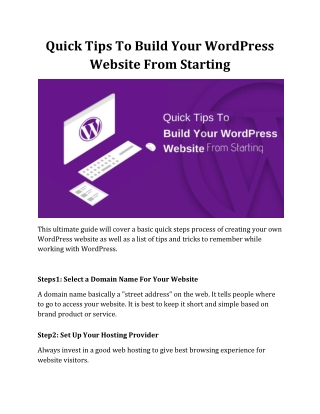 Quick Tips To Build Your WordPress Website From Starting