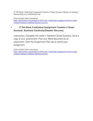 IT 244 Week 3 Individual Assignment Toolwire ® Smart Scenario: Business Continuity/Disaster Recovery//tutorfortune.com