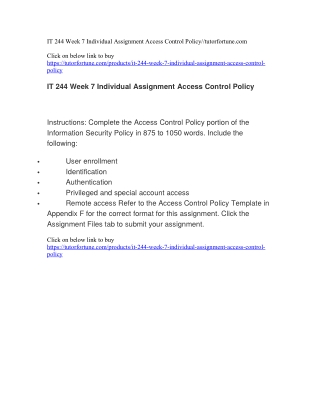 IT 244 Week 7 Individual Assignment Access Control Policy//tutorfortune.com