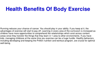 Health Benefits Of Body Exercise